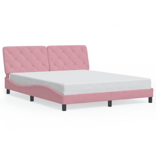 Sengeramme med LED 160 x 200 cm uden madras - lyserød velour