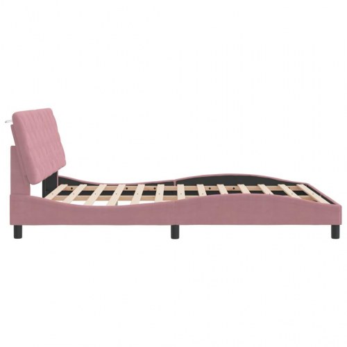 Sengeramme med LED 160 x 200 cm uden madras - lyserød velour
