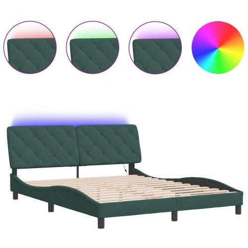 Sengeramme med LED uden madras 160 x 200 cm - mørkegrøn velour