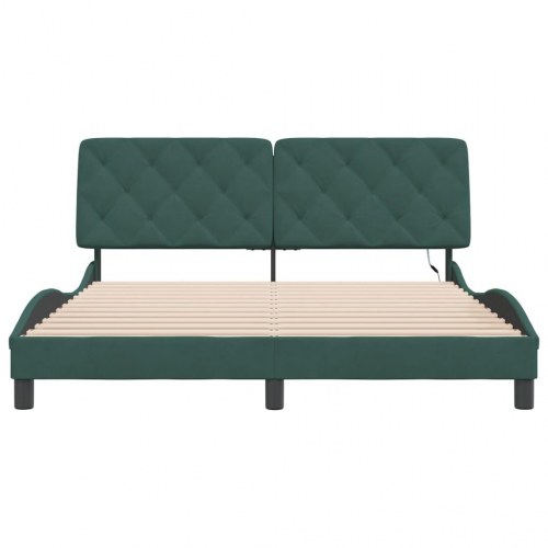 Sengeramme med LED uden madras 160 x 200 cm - mørkegrøn velour