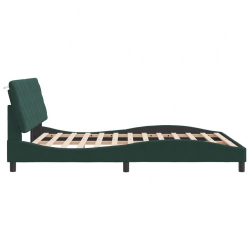 Sengeramme med LED uden madras 160 x 200 cm - mørkegrøn velour