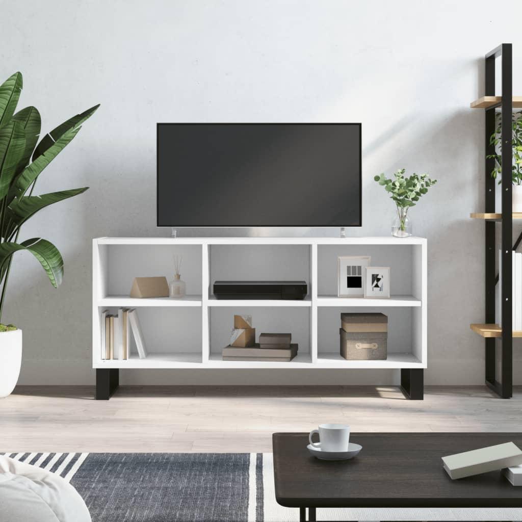 Tv-bord 103,5x30x50 cm konstrueret træ hvid billede