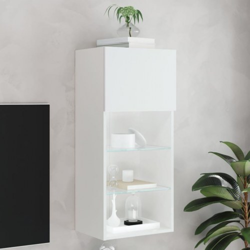 Væghængt tv-bord med RGB LED-lys 40,5×30×90 cm - hvid