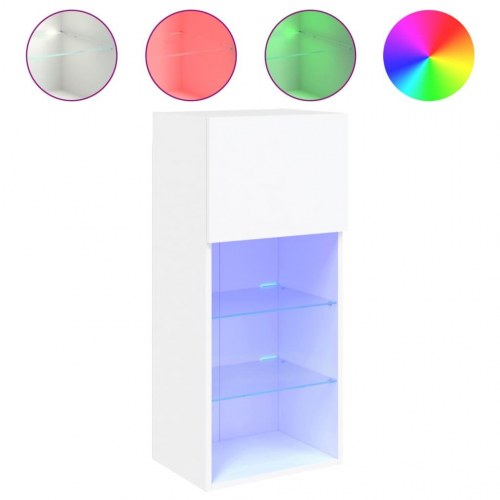 Væghængt tv-bord med RGB LED-lys 40,5×30×90 cm - hvid