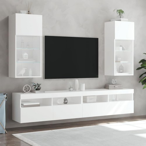 Væghængt tv-bord med RGB LED-lys 40,5×30×90 cm - hvid