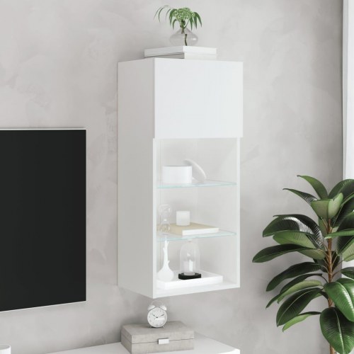 Væghængt tv-bord med RGB LED-lys 40,5×30×90 cm - hvid
