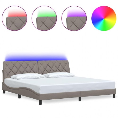 Sengeramme med LED 200x200 cm i gråbrun stof uden madras