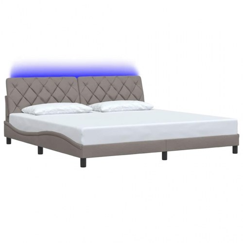 Sengeramme med LED 200x200 cm i gråbrun stof uden madras