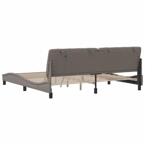 Sengeramme med LED 200x200 cm i gråbrun stof uden madras