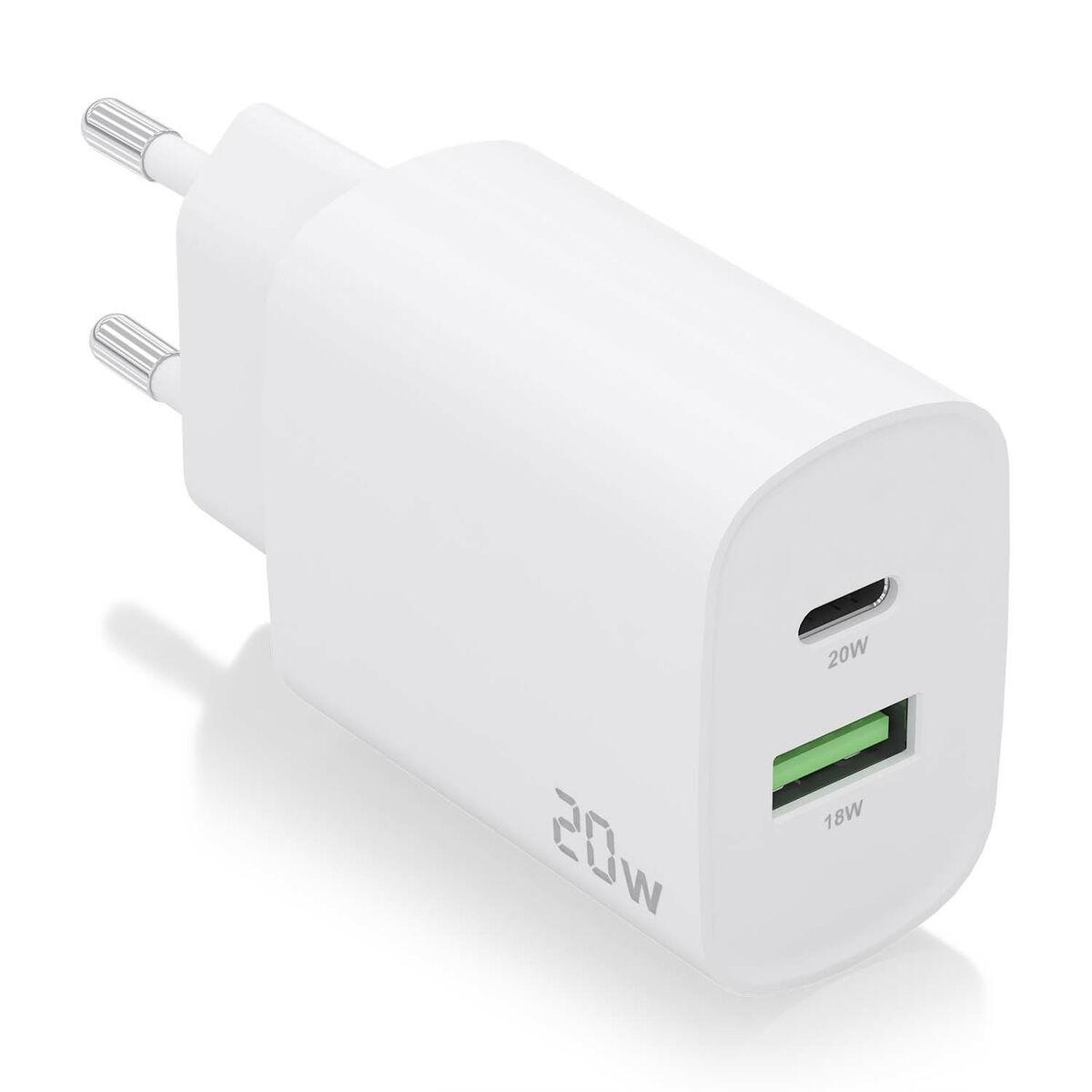 Aisens A110-0754 vægoplader - hvid, 20 W, USB‑C/USB