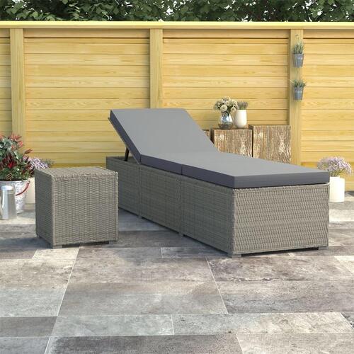Liggestol med hynde og tebord polyrattan grå (OUTLET A)