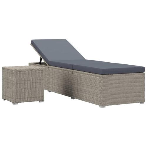 Liggestol med hynde og tebord polyrattan grå (OUTLET A)