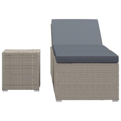Liggestol med hynde og tebord polyrattan grå (OUTLET A)