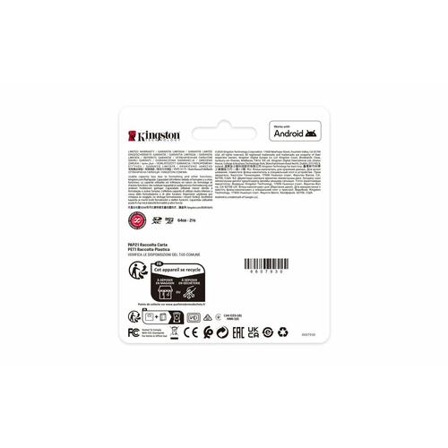 Kingston microSDXC-hukommelseskort 64 GB med adapter (UHS-I U1, Klasse 10)