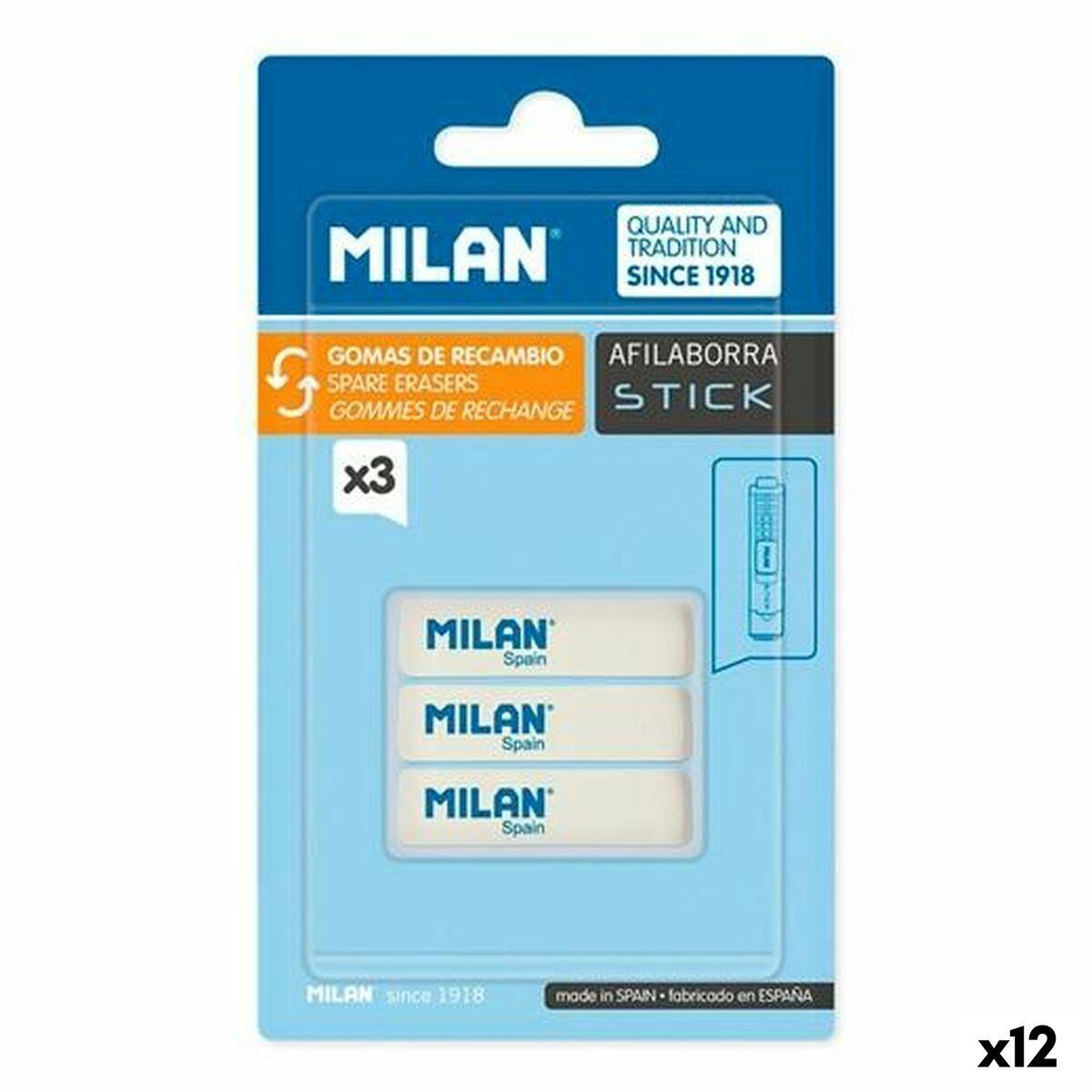Milan AFILABORRA STICK viskelæder-refill, hvid - 3 stk (12 pakker)