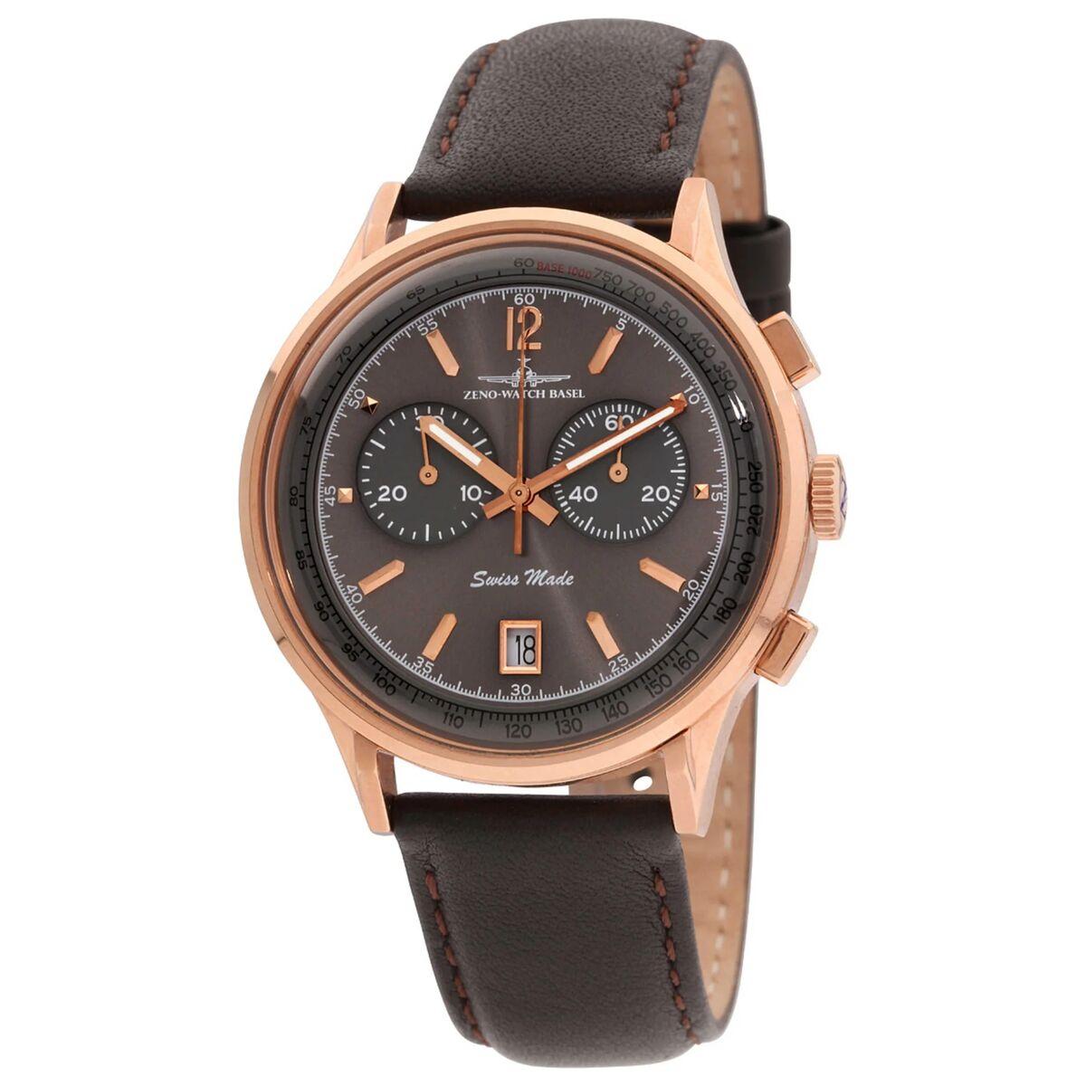 Zeno Watch Basel Herreur ZE5181-3 - brun læderrem, kronograf-look