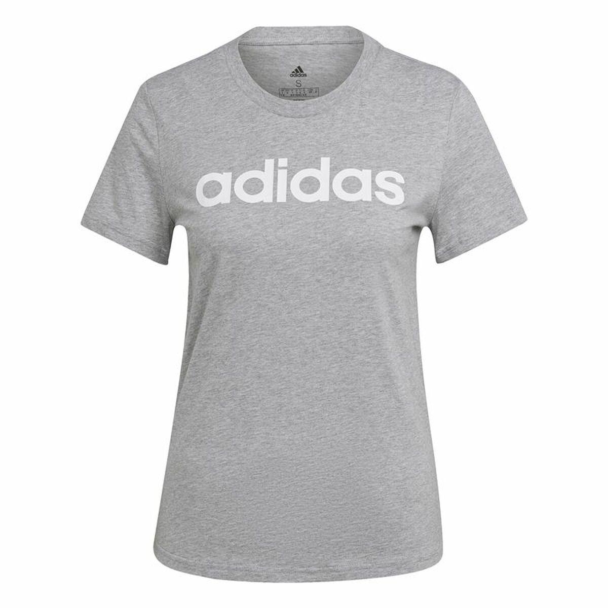 Adidas Essentials Logo dame T-shirt, lysegrå - str. L