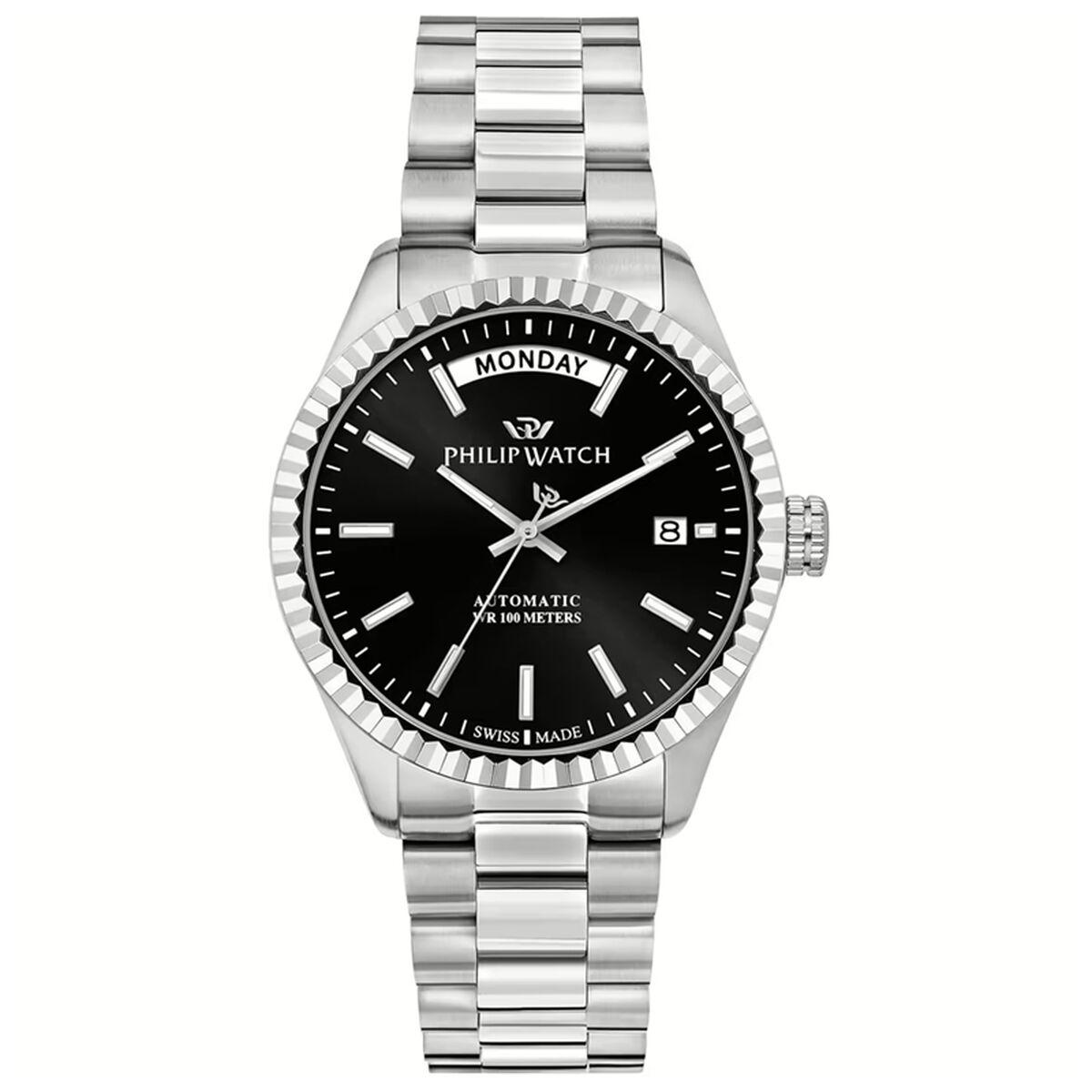 Philip Watch herreur R8223597108 - sort skive, sølvfarvet lænke, 39 mm