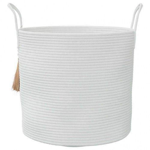 Opbevaringskurv med kvaster Ø40 x 35 cm - hvid