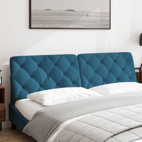 Gavlpude 180 cm i velour - blå, quiltet diamantdesign