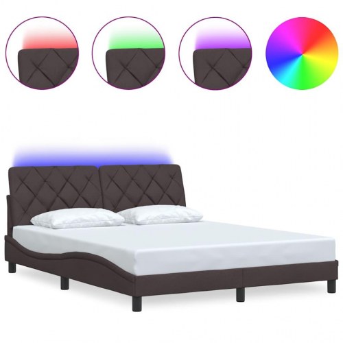 Sengeramme med LED 160x200 cm i mørkebrun stof uden madras