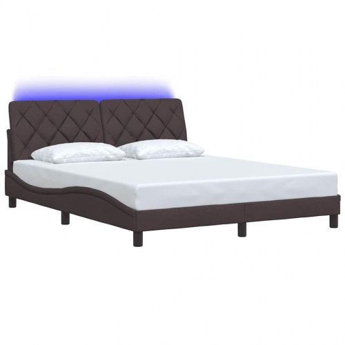 Sengeramme med LED 160x200 cm i mørkebrun stof uden madras