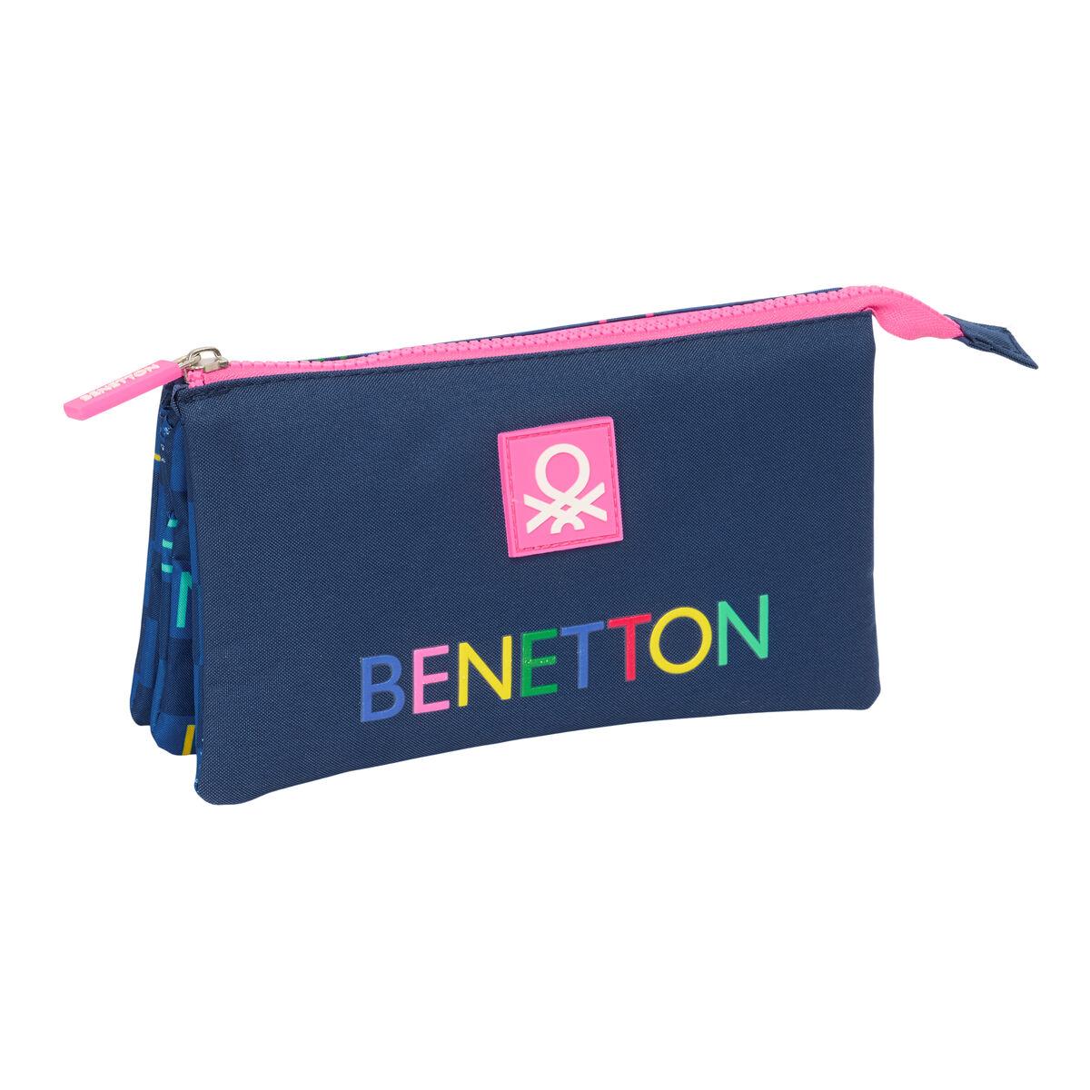 Penalhus Benetton Damero - tredobbelt, marineblå 22 × 12 × 3 cm