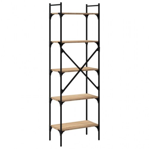 Bogreol med 5 hylder - 56×31,5×174 cm i sonoma-eg og metal