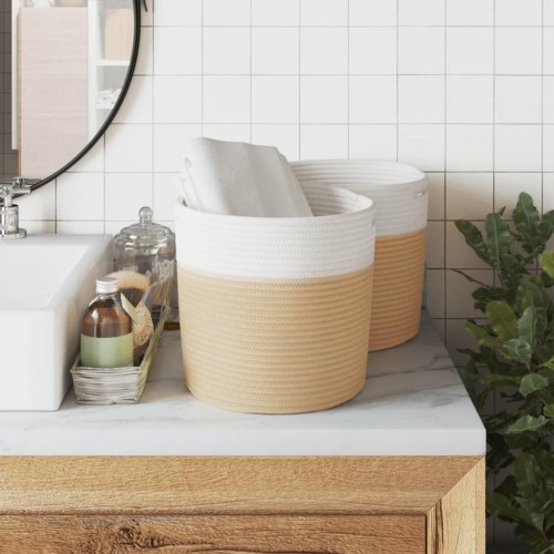 Opbevaringskurve 2 stk. Ø28 x 28 cm - beige og hvid