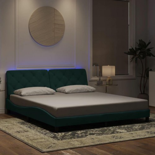 Sengeramme med LED 180 x 200 cm - mørkegrøn