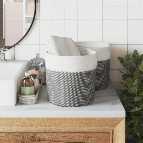 Opbevaringskurve 2 stk. Ø28 x 28 cm - grå og hvid