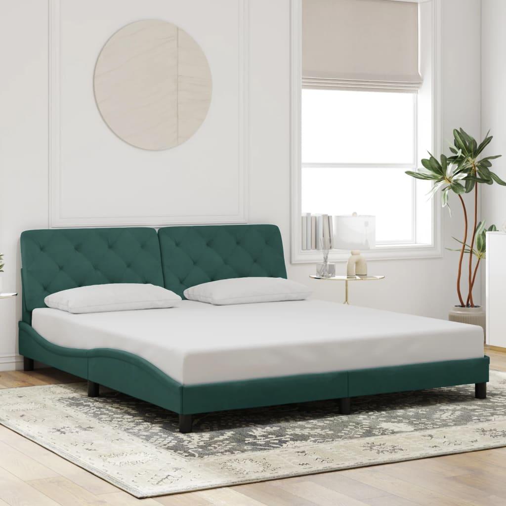Sengeramme uden madras Mørkegrøn 180x200 cm Fløjl billede