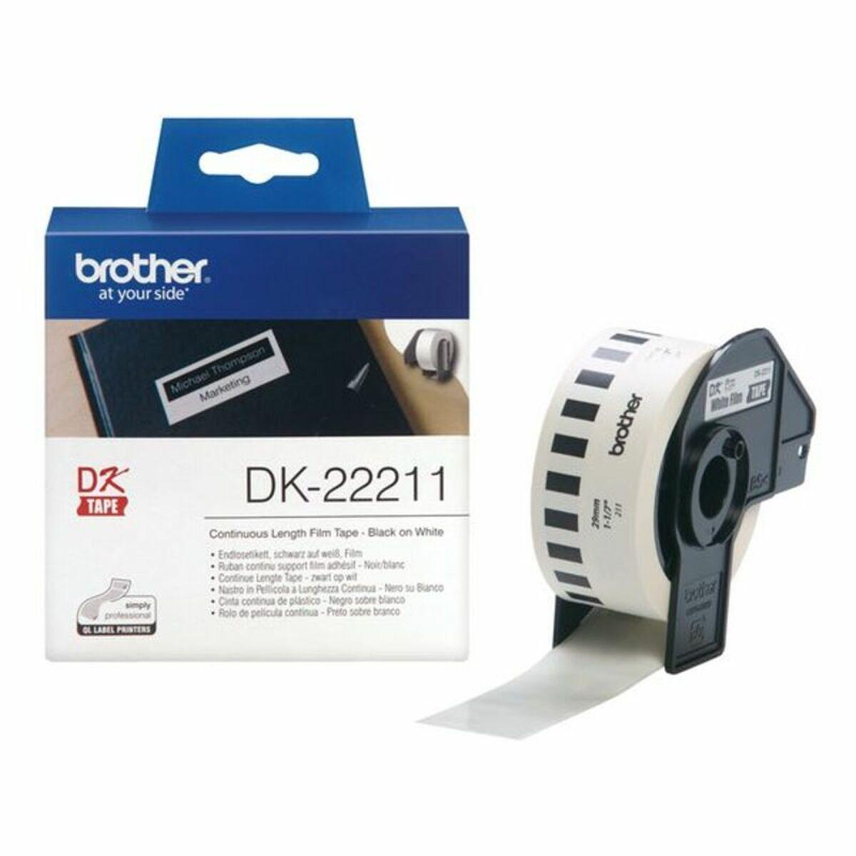 Brother DK-22211 sammenhængende etiketrulle, 29 mm - sort på hvid
