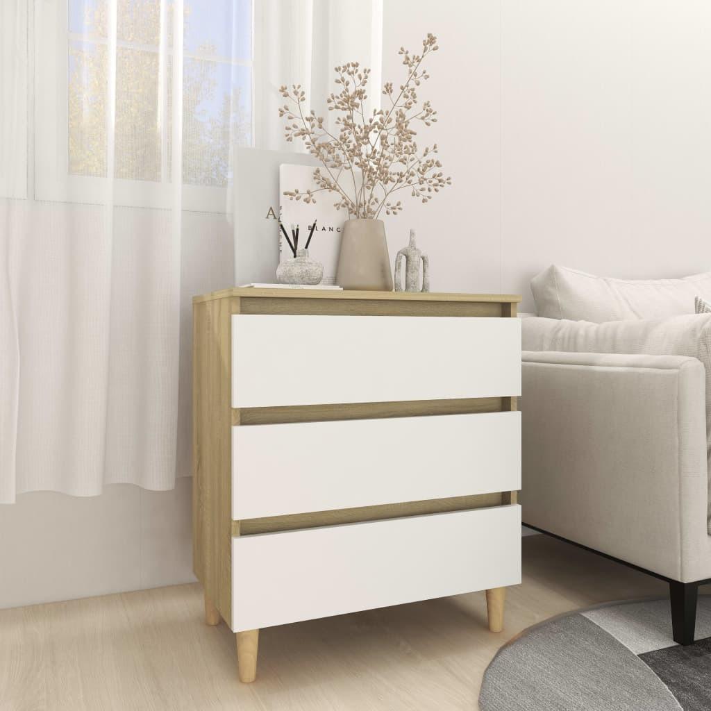 Skænk 60x35x69 cm konstrueret træ hvid og sonoma-eg