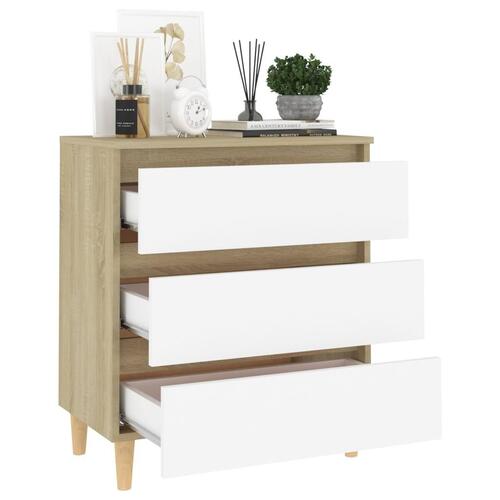 Skænk 60x35x69 cm konstrueret træ hvid og sonoma-eg
