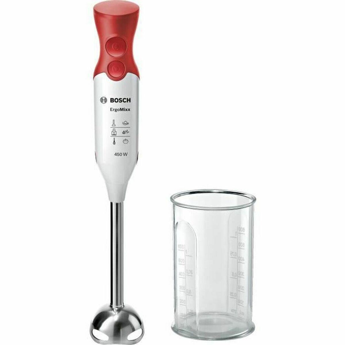 BOSCH ErgoMixx håndblender 450 W - hvid/rød, inkl. 600 ml målebæger billede