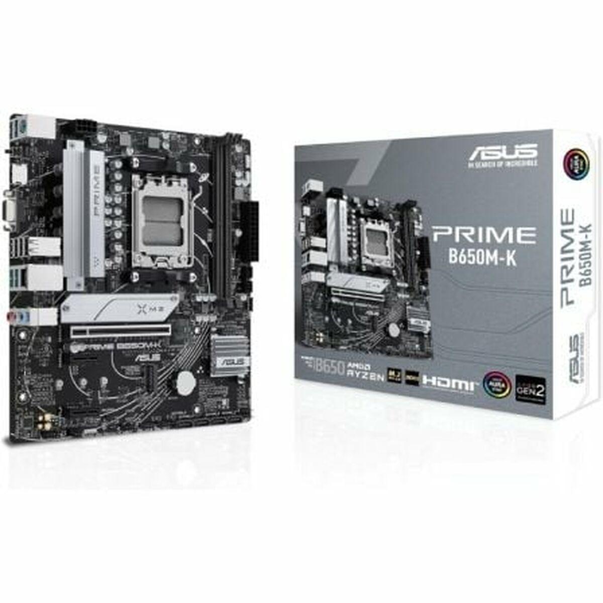 ASUS PRIME B650M-K - Bundkort - micro ATX - Socket AM5 - AMD B650 Chipset - USB 3.2 Gen 1, USB 3.2 Gen 2, USB-C 3.2 Gen 1 - 2.5 Gigabit LAN - onboard grafik (CPU påkrævet) - HD Audio (8-kanaler)