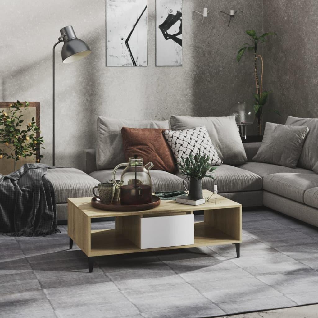 Sofabord 103,5x60x35 cm konstrueret træ hvid og sonoma-eg