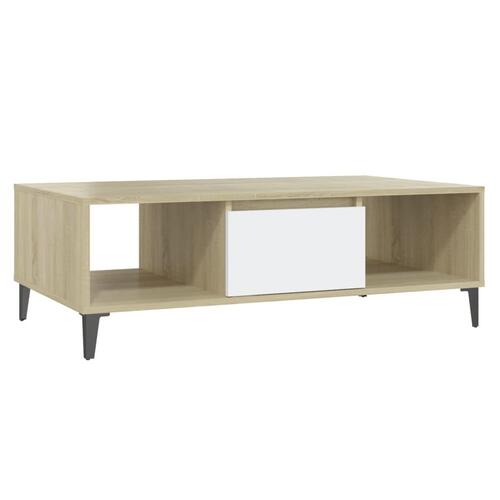 Sofabord 103,5x60x35 cm konstrueret træ hvid og sonoma-eg