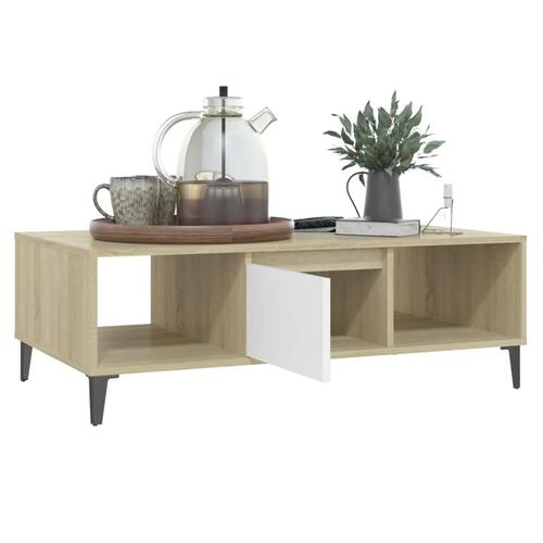 Sofabord 103,5x60x35 cm konstrueret træ hvid og sonoma-eg