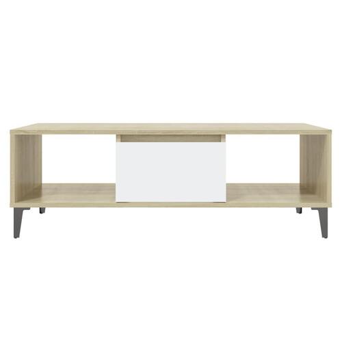 Sofabord 103,5x60x35 cm konstrueret træ hvid og sonoma-eg