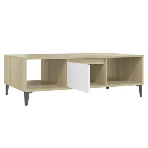 Sofabord 103,5x60x35 cm konstrueret træ hvid og sonoma-eg