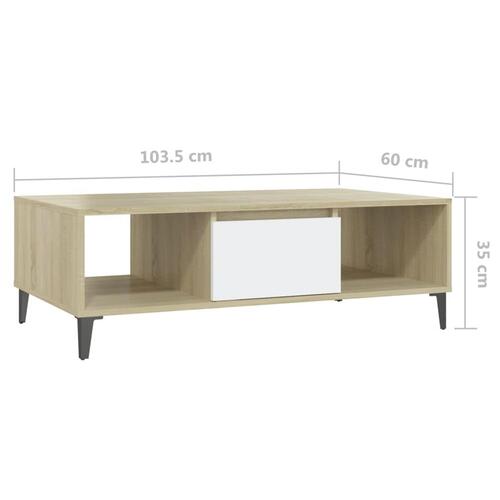 Sofabord 103,5x60x35 cm konstrueret træ hvid og sonoma-eg