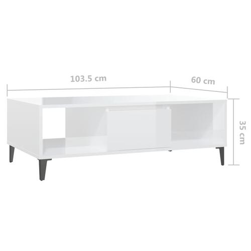 Sofabord 103,5x60x35 cm konstrueret træ hvid højglans