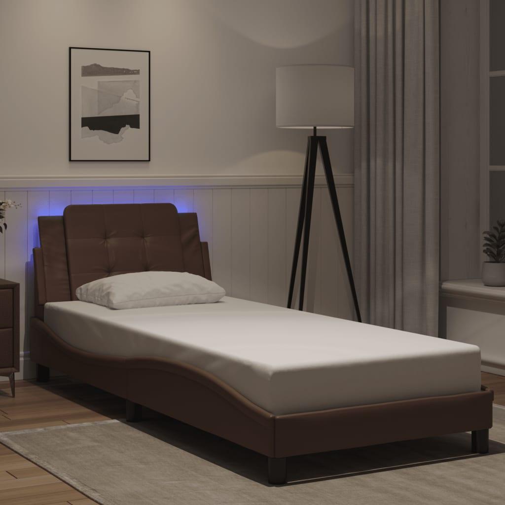 Sengeramme med LED uden madras Zadar 80x200 cm brun billede