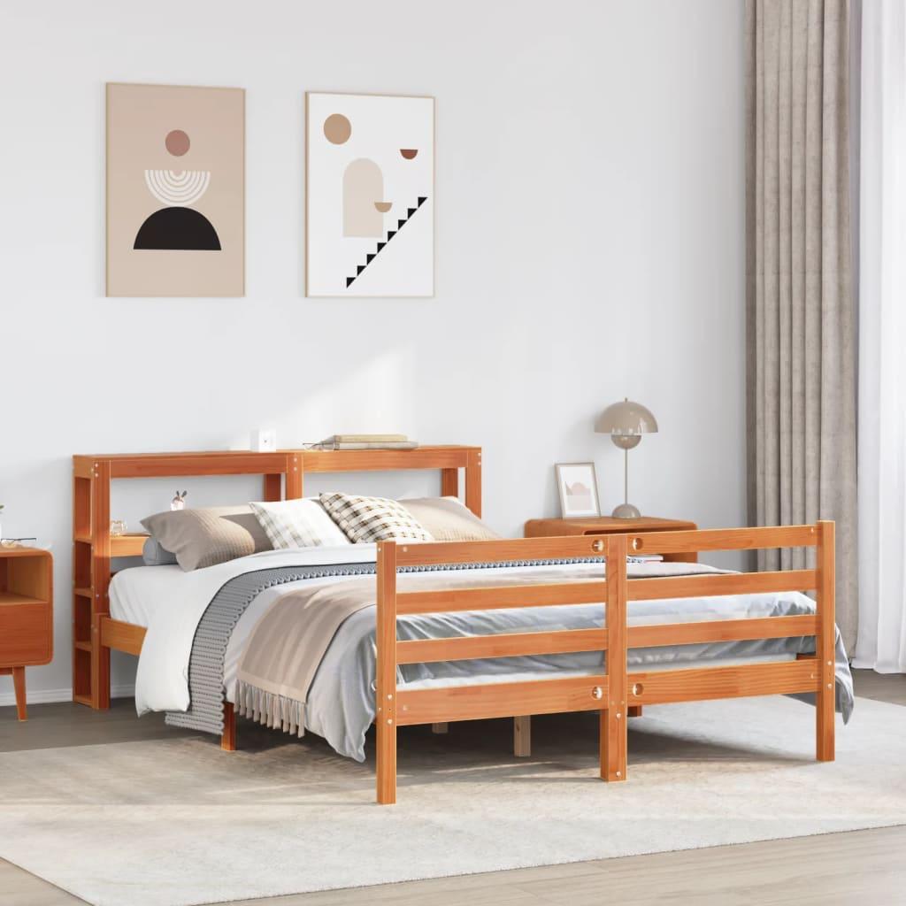 Sengeramme uden madras 150x200 cm massivt fyrretræ gyldenbrun billede