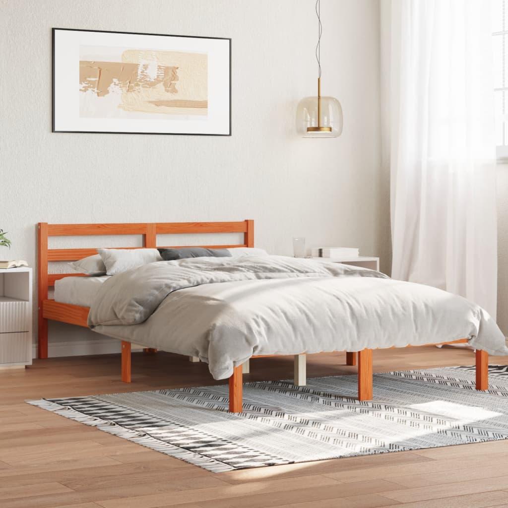 Sengeramme uden madras 150x200 cm massivt fyrretræ gyldenbrun billede