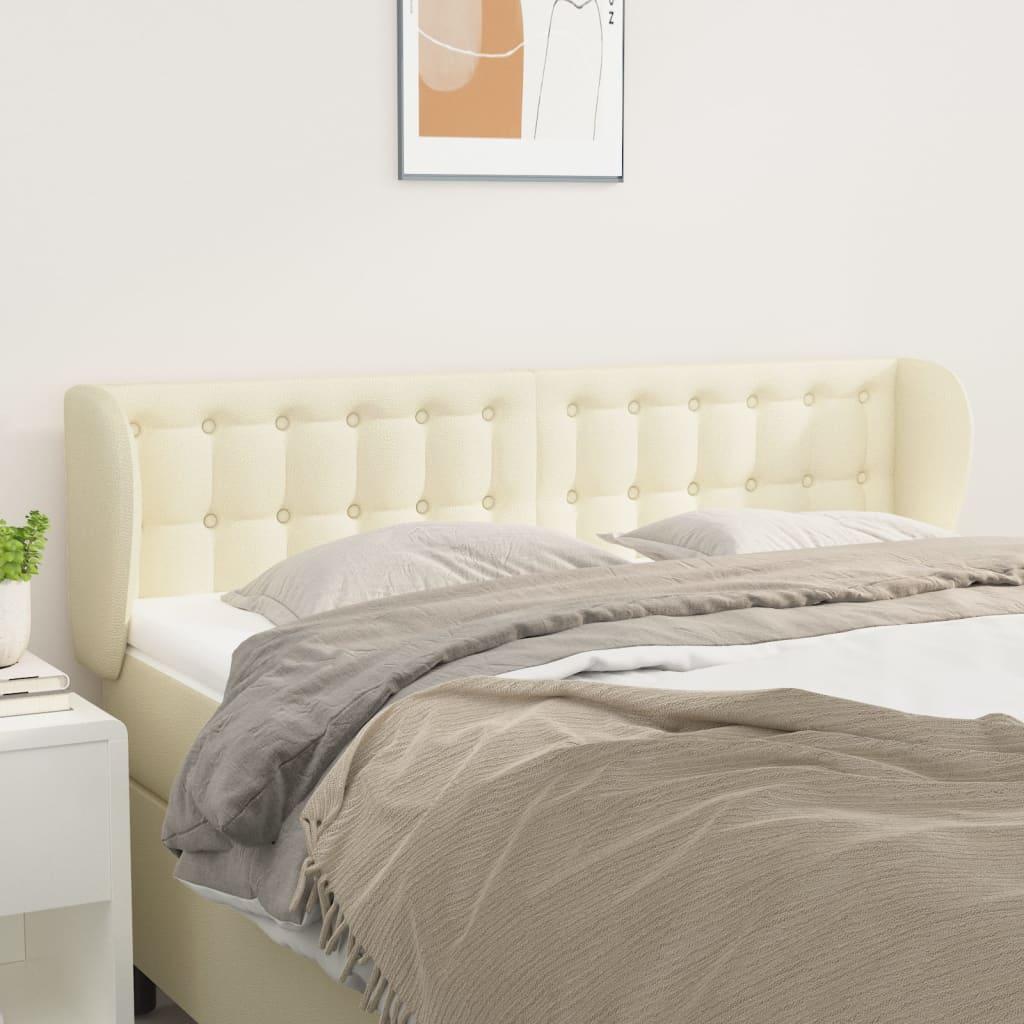 Sengegavl med kanter 147×23×78/88 cm i kunstlæder - cremefarvet