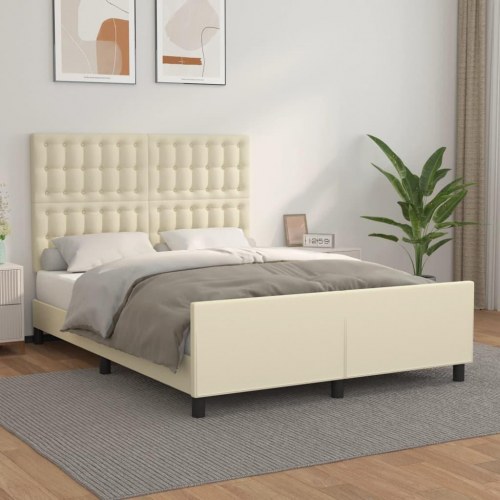 Sengeramme med sengegavl 140x200 cm - kunstlæder, creme