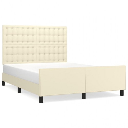 Sengeramme med sengegavl 140x200 cm - kunstlæder, creme